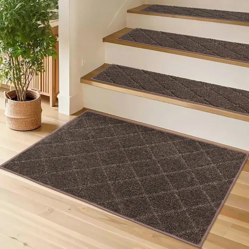 Vista 10 de COSY HOMEER - Alfombra antideslizante para escaleras, para interiores y escalones de madera, para niños y perros, 100 % poliéster, base de Beige
