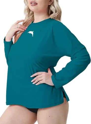 Vista 4 de Halcurt Camiseta de natación de manga larga para mujer talla grande ajuste holgado Upf50 con protección solar