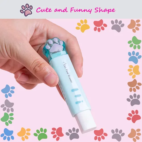 Vista 3 de 4 piezas de borrador retráctil Kawaii con patas de gato para niños, goma para estudiantes que escriben, dibujar estéticos suministros escolares