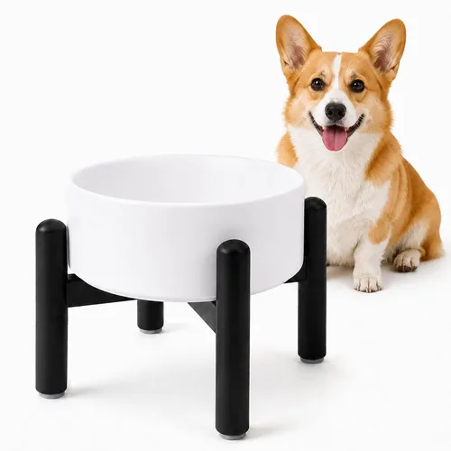 Vista 13 de Juego de cuencos elevados de cerámica para perros con soporte, 2 tazas de Negro