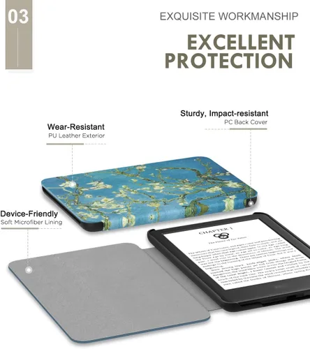 Vista 4 de MoKo Funda compatible con Kindle Basic de 11.ª generación 2024/2022 de 6 2-Flores de albaricoque.