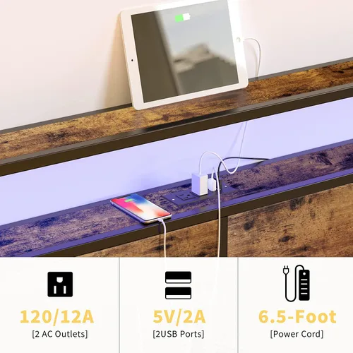 Vista 4 de HAUSOURCE - Base de cama tamaño Queen con cabecera de almacenamiento, 4 cajones, luces LED, plataforma metálica antideslizante sin ruido, base