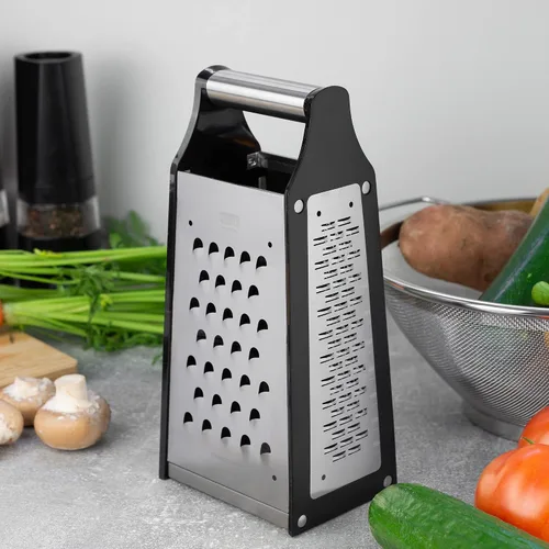 Vista 5 de Lurch Alemania Razortech - Rallador de cuatro lados, acero inoxidable, perfecto para queso parmesano, verduras, jengibre, plata/negro