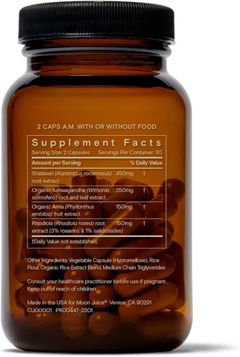 Vista 10 de Moon Juice SuperYou Suplementos de Ashwagandha con Rhodiola, Shatavari y Amla - Reductor de Cortisol para Energía, Estado de Ánimo, Enfoque y Apoyo