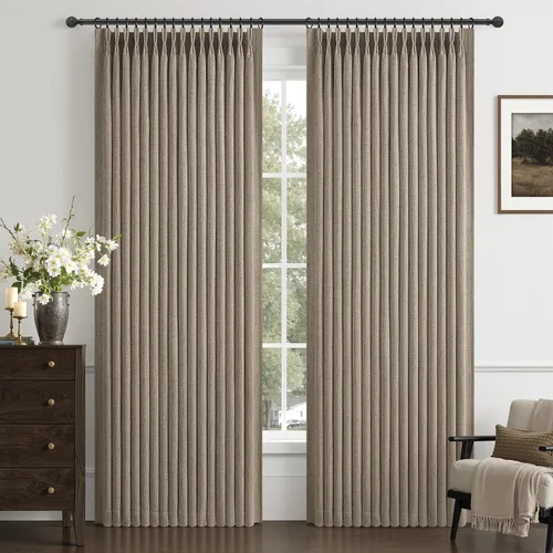 Vista 12 de Cortinas plisadas de lino opacas de 96 pulgadas de largo, juego de 2 paneles para oscurecer la sala de estar/dormitorio, cortinas térmicas virales