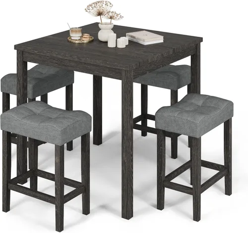 Vista 14 de allamazing Juego de Mesa de Bar de Altura de Mostrador de 3 Piezas con Enchufe y 2 Taburetes de Bar Acolchados de Tela, Juego de Mesa de Comedor 1+2
