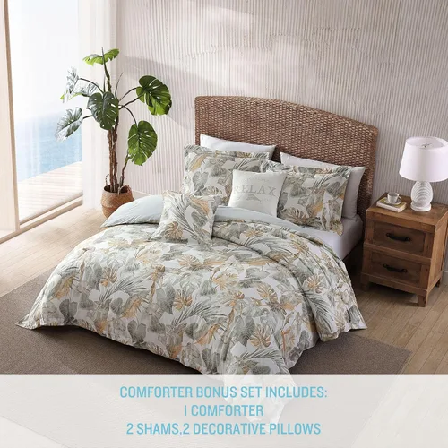 Vista 3 de Tommy Bahama - Juego de funda de edredón tamaño Queen, ropa de cama de algodón suave con fundas a juego, juego de ropa de cama tropical con reverso