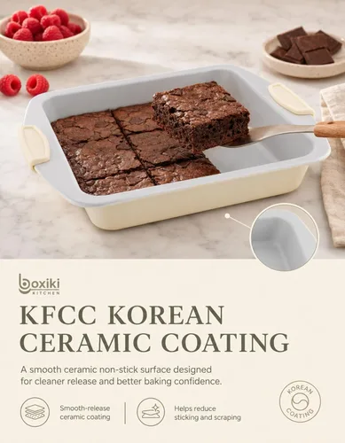 Vista 2 de Boxiki Kitchen Ceramic Square Cake Pan, 12x10x2 Inch Aluminized Steel Baking Pan, KFCC Korean Ceramic Coated Nonstick Bakeware, Heavy Duty Oven Safe