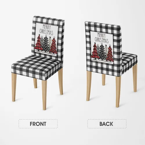 Vista 5 de Horaldaily 4 fundas para sillas de comedor de Navidad, diseño de árboles de búfalo negro, elástico, extraíble, lavable, protector de silla