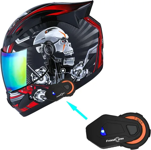 Vista 12 de 1Storm - Casco de cabeza completa para motocicleta, diseño de calavera mecánica HJDJ11