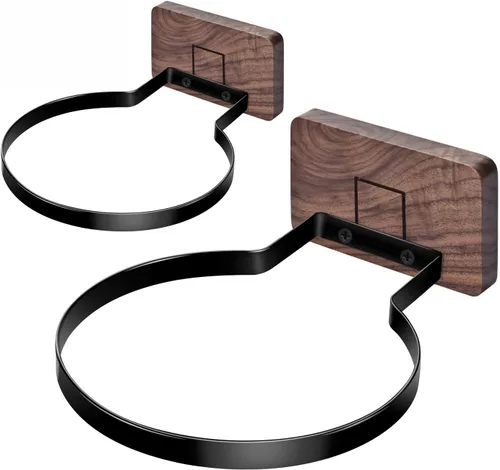 Vista 15 de Soporte de pared para baloncesto VIVTOB, soporte de pared para pelota de 7 pulgadas con base de madera maciza de nogal negro y anillo de metal
