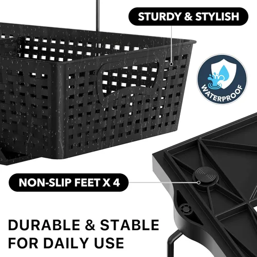Vista 5 de Simple Houseware Bandeja organizadora de baño de 2 niveles, cajón deslizante extraíble, almacenamiento debajo del fregadero, color negro