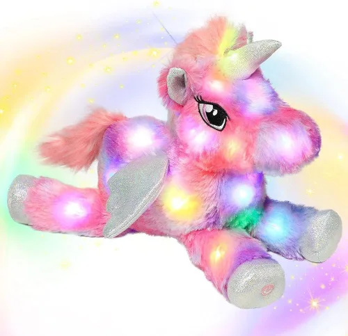 Vista 16 de Hopearl Unicornio de peluche con luces LED, flexible, con luces de noche que brillan en la oscuridad, para festival, cumpleaños, niños pequeños