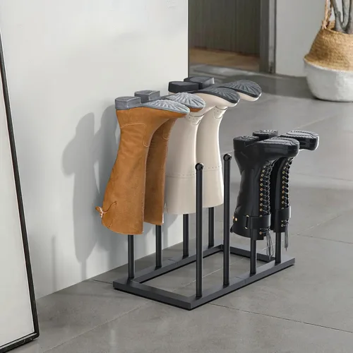 Vista 6 de Urban Deco Zapatero de pie independiente, organizador de botas para botas altas, estante de metal negro para botas de 4 pares, organizador
