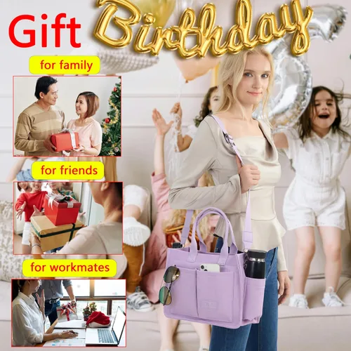 Vista 7 de Bolso de mano para mujer con compartimentos, bolso grande de lona para mujer, bolso cruzado de trabajo, portátil, bolsa de libros, bolsos de hombro