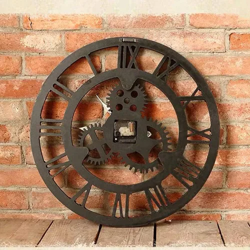 Vista 5 de Wall Clock Industrial Wind Retro Personality Living Room Wall Clock Watch Gears Creative Restaurant Murals Decorative Wall Hanging Bar 50 * 50cm