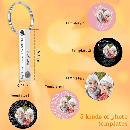 Vista 4 de Llavero personalizado con imagen Llavero de foto personalizado con texto, regalos personalizables para hombres, mujeres, novios