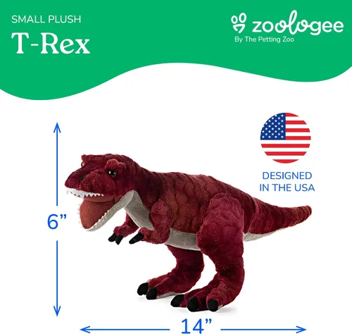 Vista 6 de The Petting Zoo Peluche de dinosaurio T-Rex, regalo para niños, animales de dinosaurio, juguete de peluche de dinosaurio T-Rex rojo de 15 pulgadas