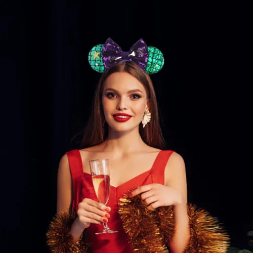 Vista 6 de Foeran Diademas con orejas de ratón lazos brillantes orejas de ratón brillantina decoración de princesa disfraz de cosplay para bebés niños y niñas