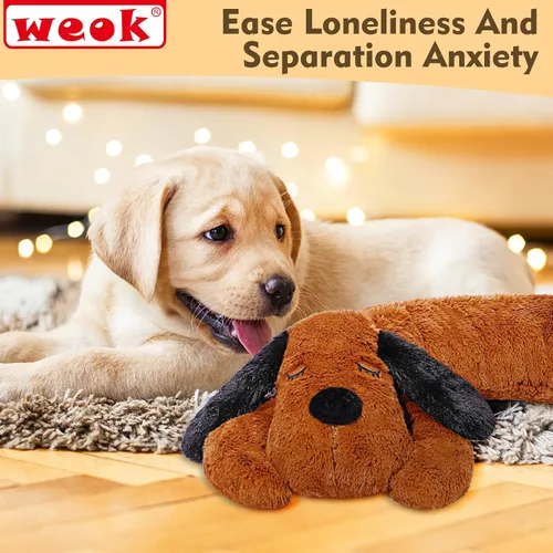 Vista 2 de WEOK Juguete de Latidos del Corazón para Cachorros para Alivio de Ansiedad por Separación, Animal de Peluche con Latidos Ayuda Conductual Calmante
