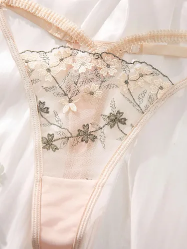Vista 4 de SOLY HUX Conjunto de lencería de malla con bordado floral para mujer, brasier y braga