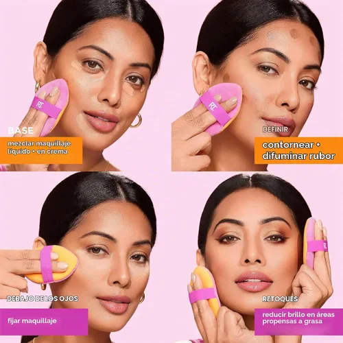 Vista 6 de Real Techniques Esponja milagrosa para la piel + Polvo de maquillaje 2 en 1, esponja para mezclar maquillaje y polvo de doble cara, para líquidos