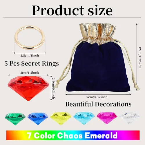 Vista 2 de Juego de anillos redondos de oro con piedras preciosas de diamante acrílico Joyería de aleación para fiesta, caza, ornamento de pastel, bolsa
