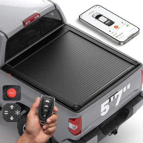 Vista 10 de WOLFBOX Cubierta Power Tonneau para Chevy Silverado y GMC Sierra 1500 2019 Se adapta a cama de 5.10 pies, aplicación y control remoto, se bloquea