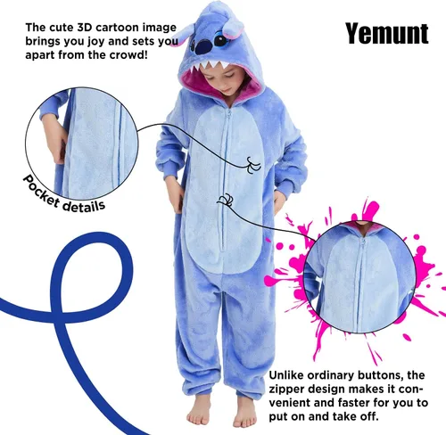 Vista 5 de Yemnut Disfraz unisex de franela para Halloween y Navidad para niñas y niños