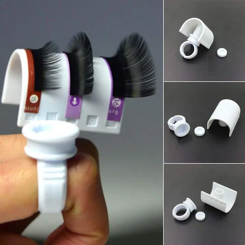 Vista 4 de Pestañas postizas en forma de U Anillo Tira de pestañas postizas Extensión de Pallet Pegamento Holder Set Herramienta de dedo con escala