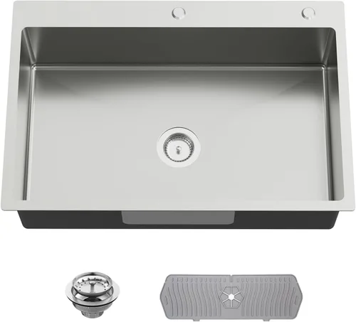 Vista 13 de Fregadero Negro de Cocina y Bar, Fregadero de Cocina de Acero Inoxidable de 15 x 17 Pulgadas para Empotrar, Fregadero de Bar Moderno de Un Solo