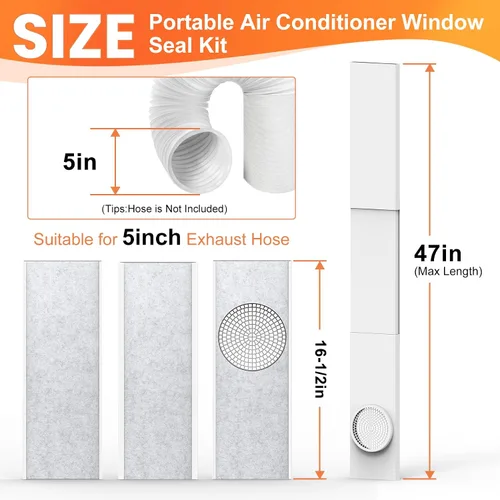 Vista 2 de GCGOODS Kit de sellado de ventana de aire acondicionado portátil con paneles de espuma aislados, kit de Ven de ventana de CA ajustable con protector
