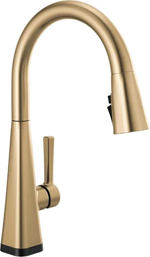 Vista 20 de Delta Lenta - Grifo de cocina dorado cepillado con rociador extraíble, moderno grifo de fregadero de cocina de un solo agujero, mango único, oro Oro