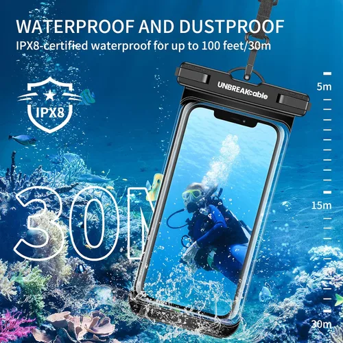 Vista 2 de UNBREAKcable Funda impermeable para teléfono, paquete de 2 fundas impermeables IPX8 para iPhone 17, 16, 15, 14, 13, 12 Pro Max, Samsung S25, S24