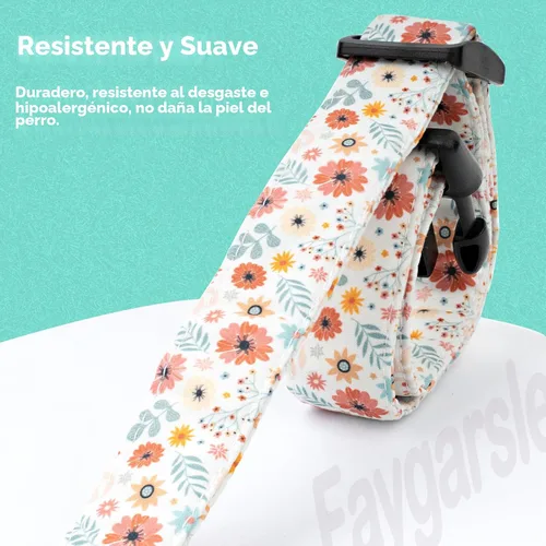 Vista 3 de Faygarsle - Collar de algodón para perros, collar de diseñador para hembras, tamaños pequeños, medianos y grande, diseño de flores con dijes de Beige