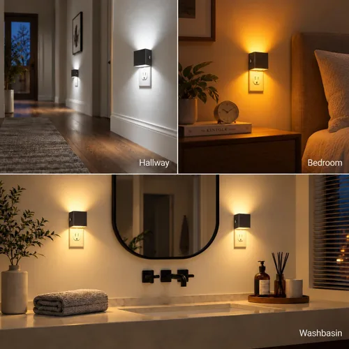 Vista 6 de L LOHAS - Luz nocturna LED enchufable a la pared, sensor de atardecer a Negro