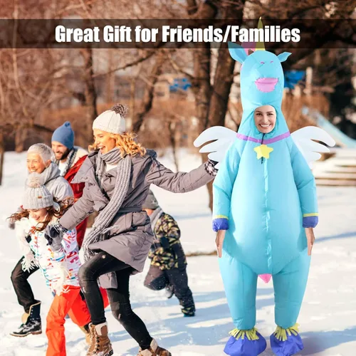 Vista 6 de Traje inflable de unicornio azul para adultos, la mejor decoración para fiestas, reuniones, celebraciones de vacaciones, Halloween y otros