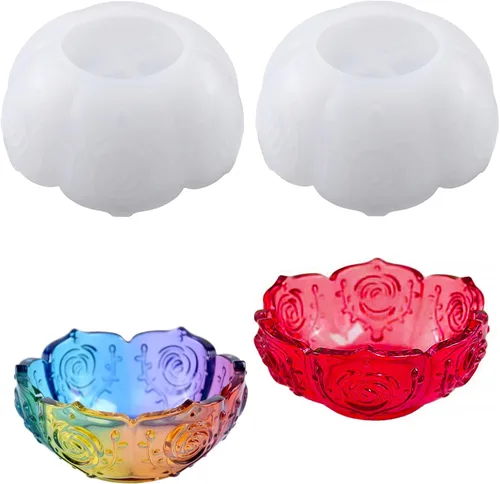 Vista 8 de Paquete de 2 moldes de resina para cuencos de flores, moldes de velas para bandeja de manualidades, moldes de silicona de loto para bricolaje, caja