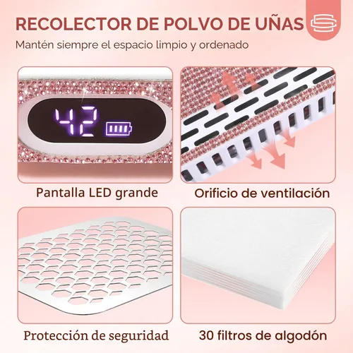 Vista 5 de Colector de Polvo para Uñas, Colector de Polvo Recargable para Técnico de Uñas, Potente Ventilador de Vacío Ventilación Colector de Polvo Extractor