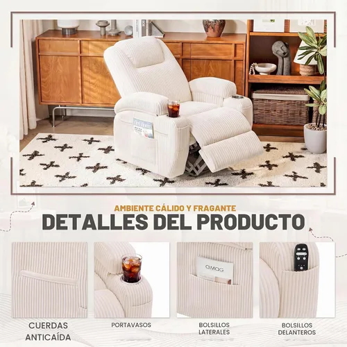 Vista 7 de Flamaker Silla reclinable eléctrica para personas mayores Beige