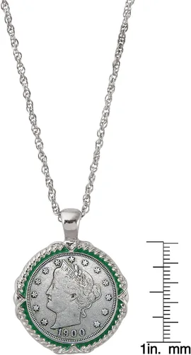 Vista 3 de American Coin Treasures Collar con colgante de moneda esmaltada verde níquel Liberty, Acero aleado