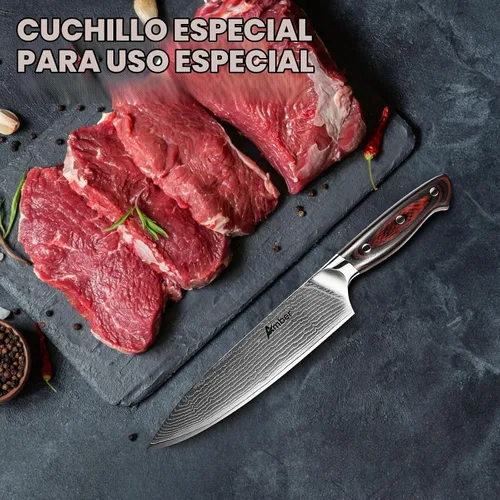 Vista 4 de Ambertronix Cuchillo de chef profesional de Damasco de 8 pulgadas, cuchillos de cocina hechos de acero inoxidable japonés VG-10 con patrón único