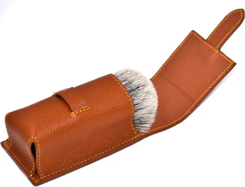 Vista 2 de Parker - Funda de piel auténtica para cepillo de afeitado de viaje, color marrón sillín, funda protectora hecha a mano para cepillos de afeitado