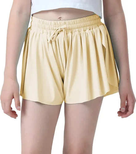 Vista 3 de Pantalones cortos fluidos con diseño de mariposa para niñas, pantalones cortos deportivos para niños pequeños y jóvenes con forro 2 en 1