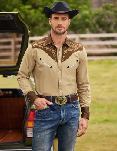 Vista 3 de COOFANDY Men's Western Embroidered Shirts Cowboy Casual Shirt Button Down Shirts