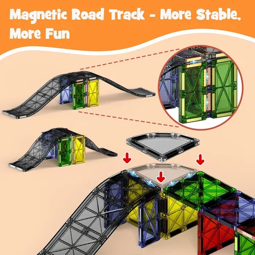 Vista 4 de Magnetic Downhill Racer Track: 40pc Blocks Set w Car, STEM Toy 3-8