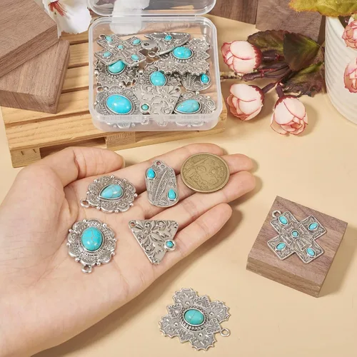 Vista 7 de 16 dijes de piedra turquesa de 8 estilos, estilo tibetano, vintage, bohemios, curativos, piedras preciosas colgantes grandes, joyería occidental