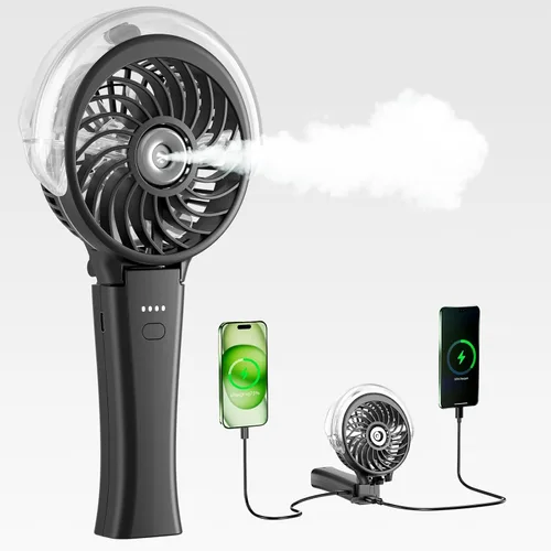 Vista 17 de HandFan Ventilador de nebulización portátil mejorado, ventilador de niebla personal recargable, ventiladores de niebla de agua en aerosol, mini Beige