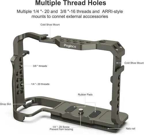Vista 2 de Jaula R5 / R5 C / R6 para Canon R5 R6 R5 C, estabilizador de plataforma DSLR de aleación de aluminio con zapata fría, agujeros roscados de 1/4