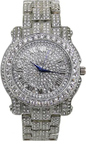 Vista 3 de Bling Hip Hop - Colgante de lujo cubierto con diamantes de imitación transparentes, pulsera cubana helada y juego de regalo de anillo brillante